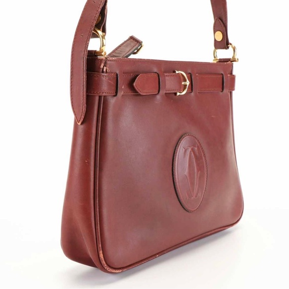 ❤️RARE❤️CARTIER Must De Cartier Crossbody Shoulder Bag Purse Bordeaux Leather - Picture 2 of 8